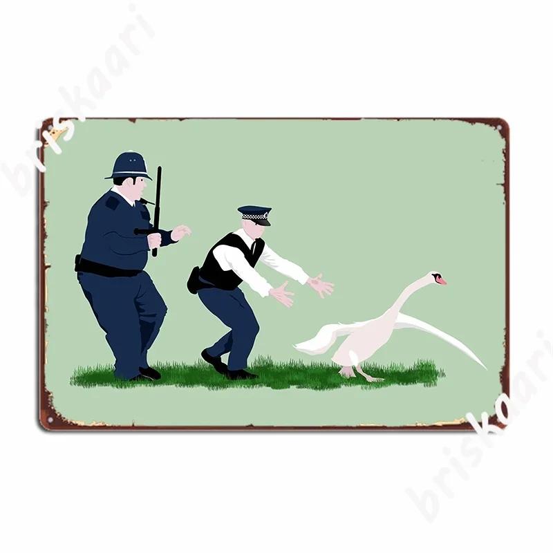 Swan Cops Metal Plaque Classic Painting Create Decoration Club Bar Tin Sign Poster