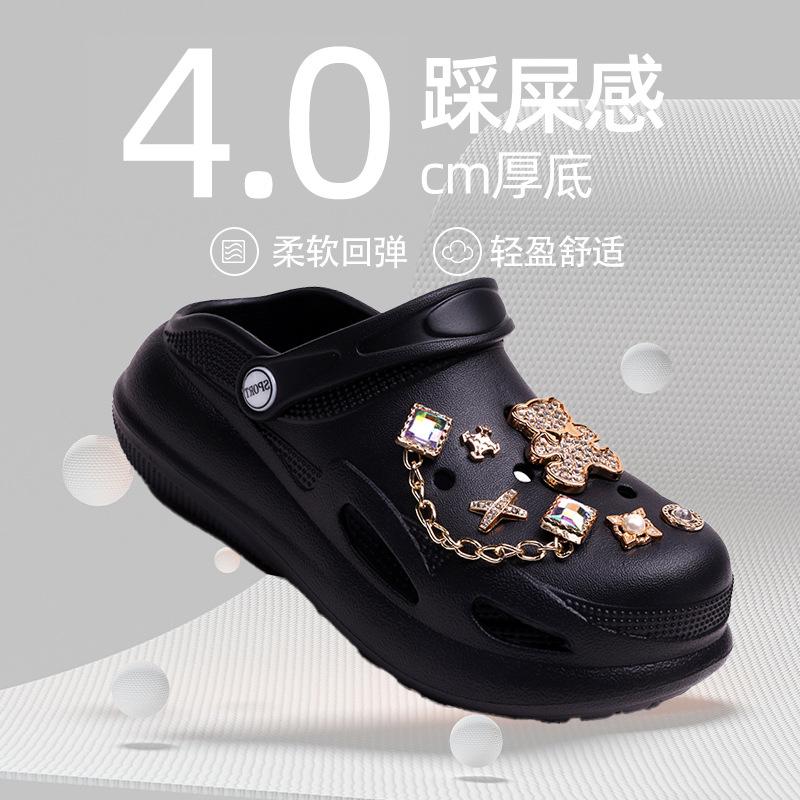 New drop plastic hole shoes women's sandals bear thick-soled outer slippers casual beach shoes women's bag head cool slippers
