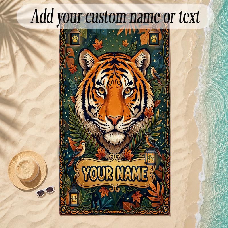 Leopard Theme Soft Beach Towel Personalized Custom Name Text Towel Portable for Beach Pool Travel