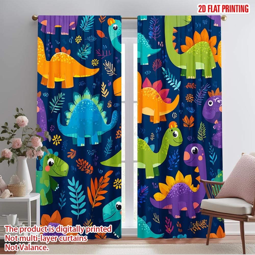 

2 шт. 2D плоская печать Шторы для окон Милые мультяшные динозавры 100% полиэстер Без электричества Украшения для вечеринок для дома, стены 20.67x45.67in 2pcs