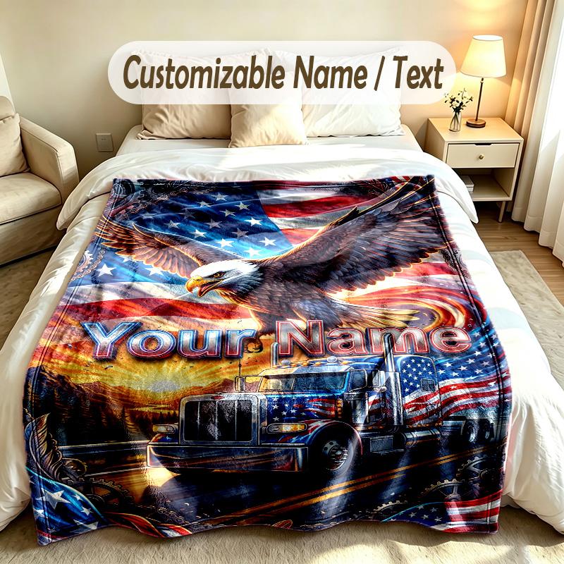 Truck Theme Custom Blanket Personalized Name & Text Customized Soft Warm Throw Blanket Home Decor