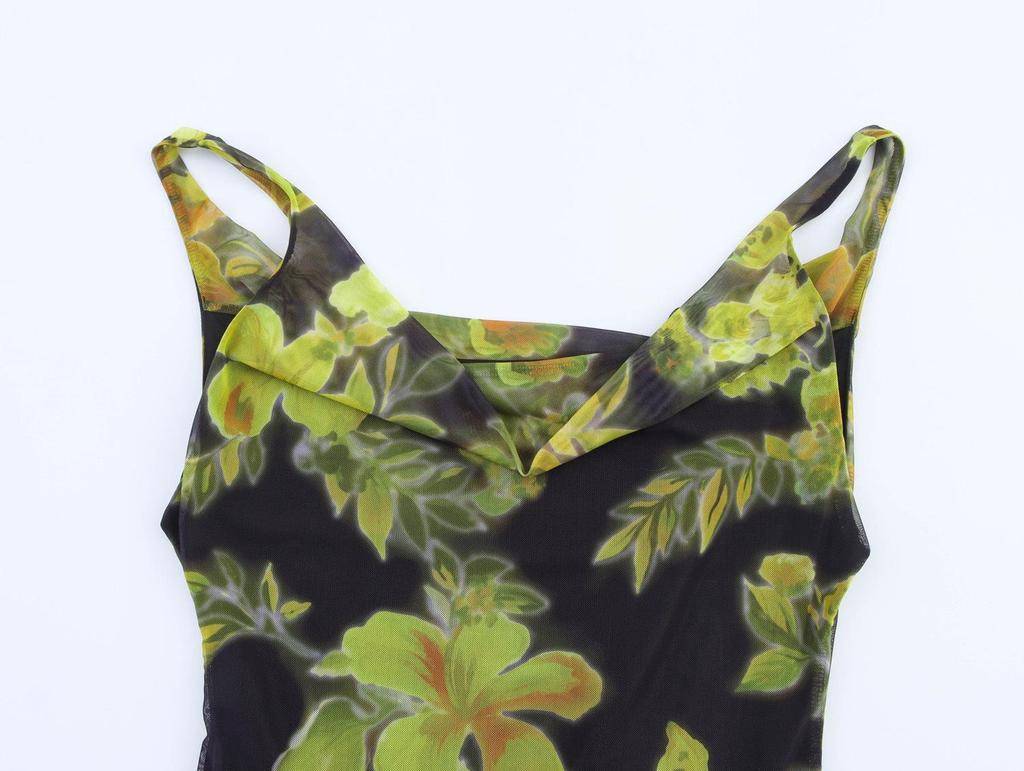 ZA Women's 2025 Summer Fashion Backless Silk Mesh Print Spaghetti Strap Dress