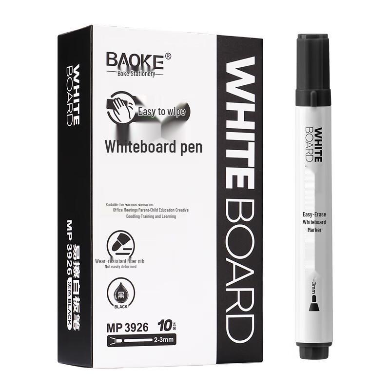 BAOKE MP3926 Erasable Whiteboard Marker, Black (10-Pack)