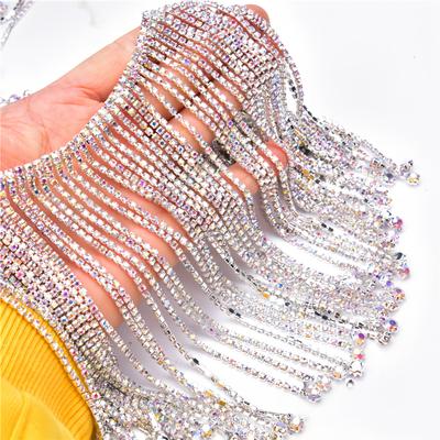 Long Crystal AB Rhinestone Tassel Chain Flatback Wedding Dress Belt Shoulder Decoration DIY Accessories Garments Bridal Fringe