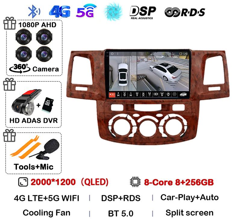 Android 14 Carplay Auto WIFI+4G Radio For Toyota Fortuner HILUX Revo Vigo 2007-2015 Stereo Car Multimedia Video Player GPS QLED