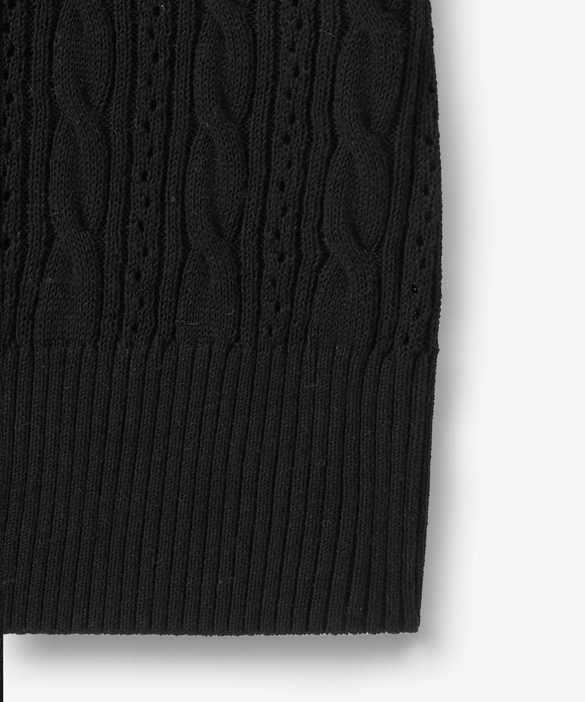 BLOND9 Crop Cable Punch Short Sleeve Collared Knit_Black