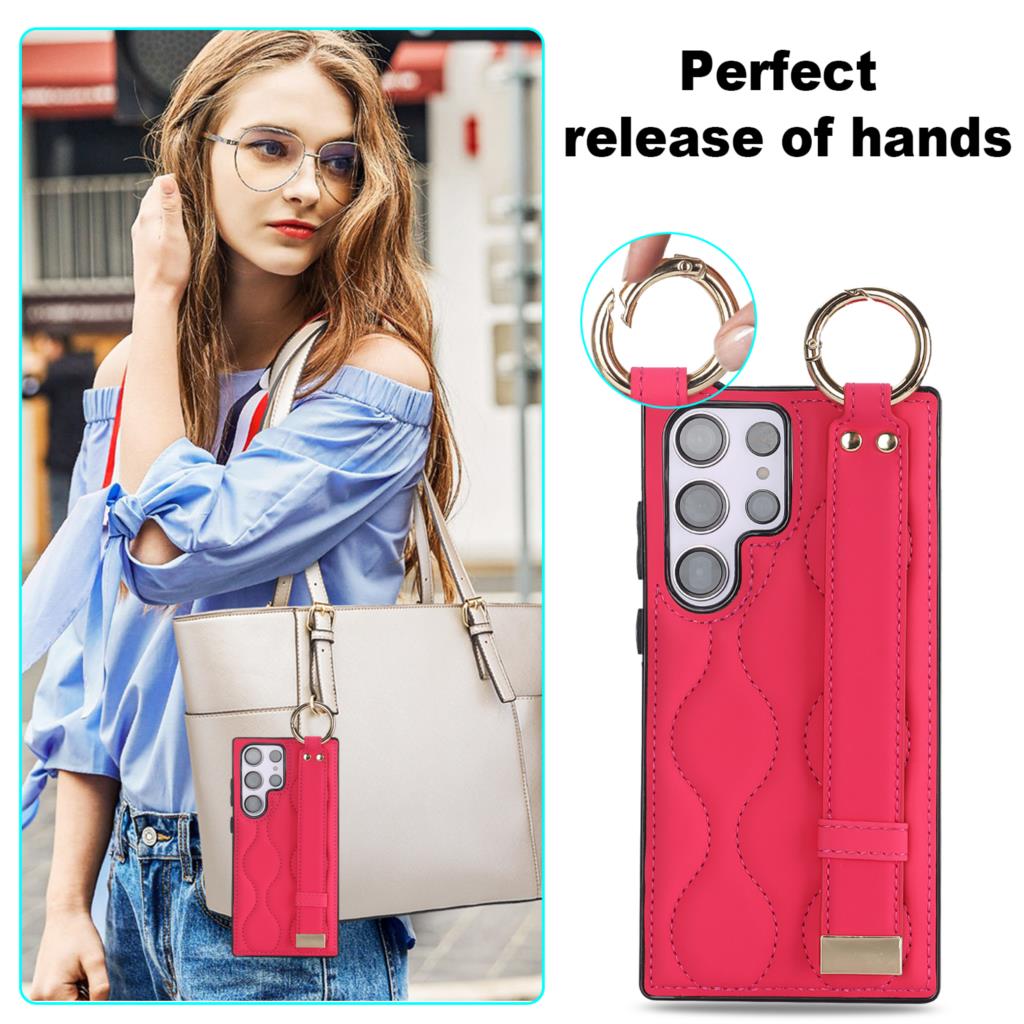 Hand Strap Kickstand Case pro Samsung Galaxy S23 24 Ultra S22 Plus Note 20 Fashion Vegan Kůže Skin Feeling Phone Coque Coque