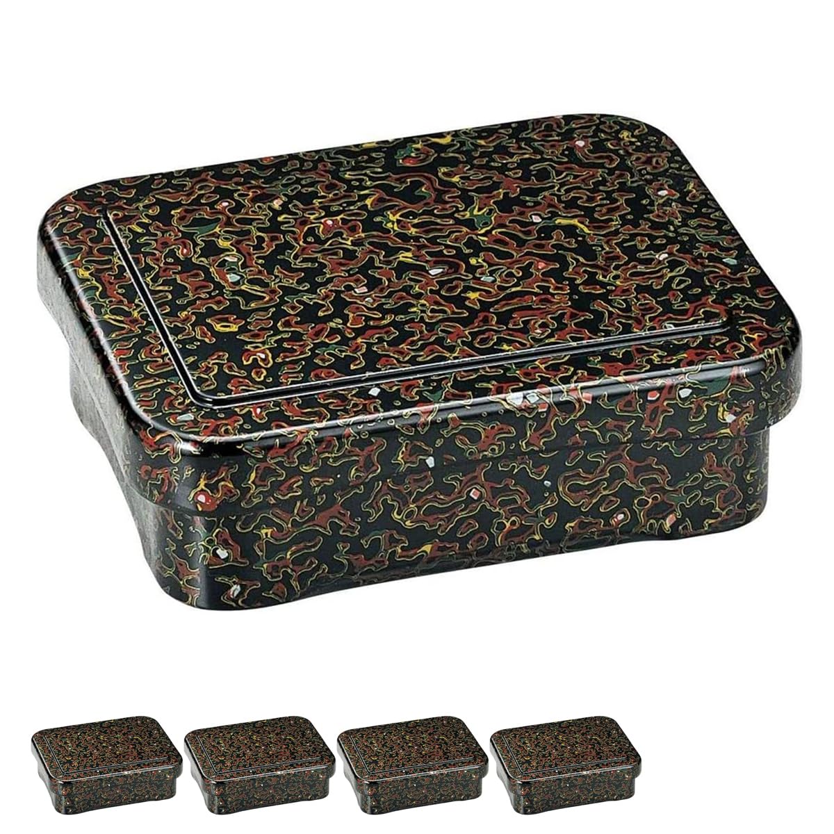 

J-Kitchens Unagi Jubako Box, Made in Japan, Set of 5, Small Rounded Bowl with Shell and Red Interior (Lid), No. 89433