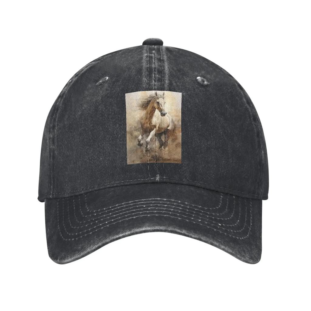 Horse Galloping In The Desert Illustration Denim Cap Casual Baseball Caps Adjustable Hat Summer Unisex Baseball Hats