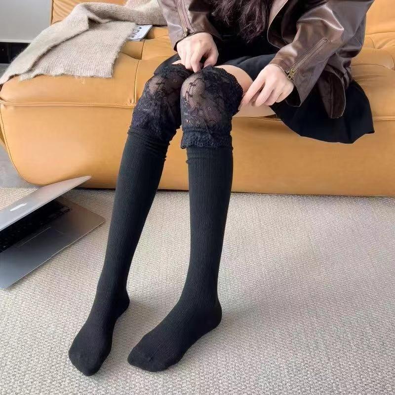 Sexy Medias Lange Kniestrümpfe zum Schnüren für Damen, Overknee-Strümpfe, modische Damen-/Mädchen-Strumpfhose aus warmer, sexy Mischung, Schwarz/Weiß One Size brown