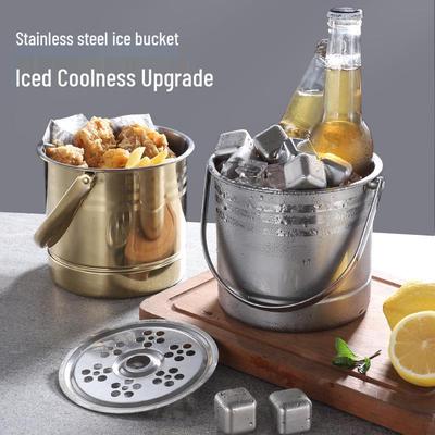 Outdoor Portable Stainless Steel Ice Bucket for Beer, Champagne & Ice Cubes - KTV Bar Handheld Chilling Bucket