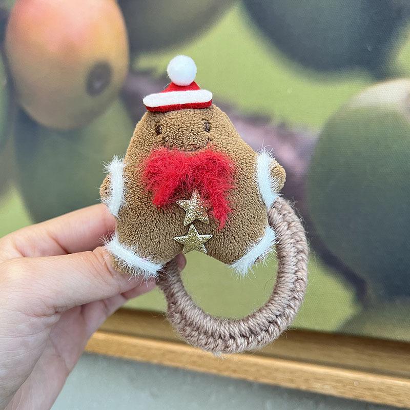 2024 Vánoční medvěd a perníček plyšová čelenka a sada gumiček do vlasů: Podzimní/zimní doplňky pro dívky