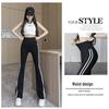 Plus Size High Waist Shark Flare Pants with White Stripe - Women's Spring Slimming Long Pants