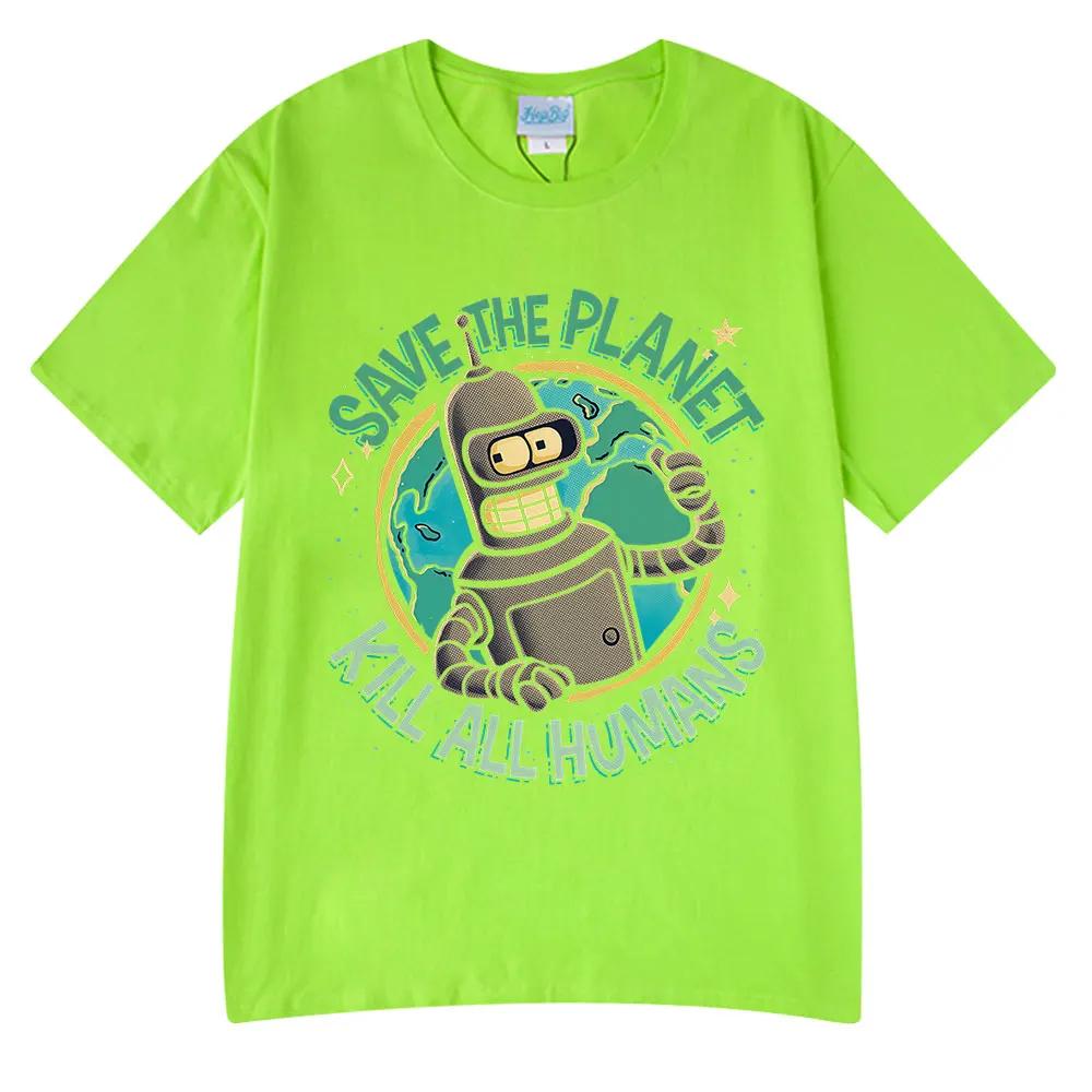 Lustiges Save The Planet Kill All Humans Roboter Grafikdruck T-Shirt Herren Damen Mode Kurzarm T-Shirt Übergroße T-Shirts