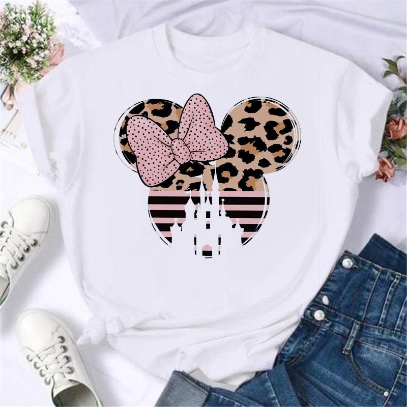 Kawaii Disney Cartoon Minnie Printed T Shirt Women Fashion Mickey Mouse White Oversized T Shirt Female Clothes Ladies T-shirts