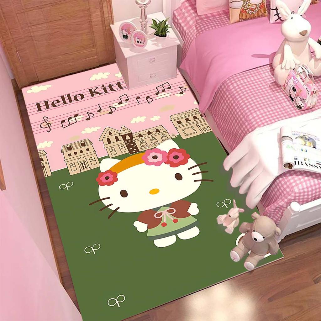 Cute Hello Kitty Cartoon Print Rug, Non-slip and Stain-resistant, Perfect for Bedroom and Living Room Home Decor.