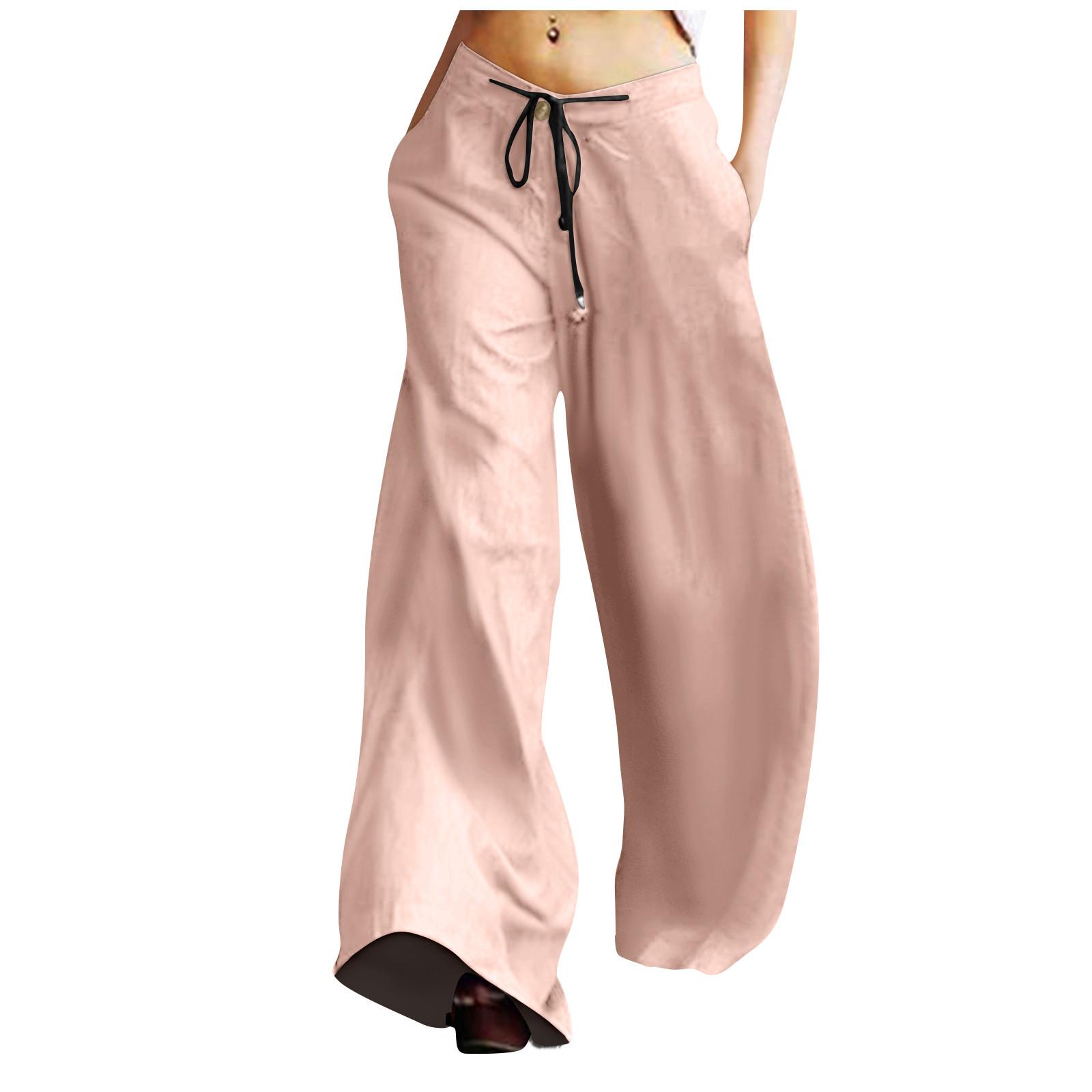 

Женские модные повседневные свободные брюки в стиле ретро с широкими штанинами и карманами M розовый