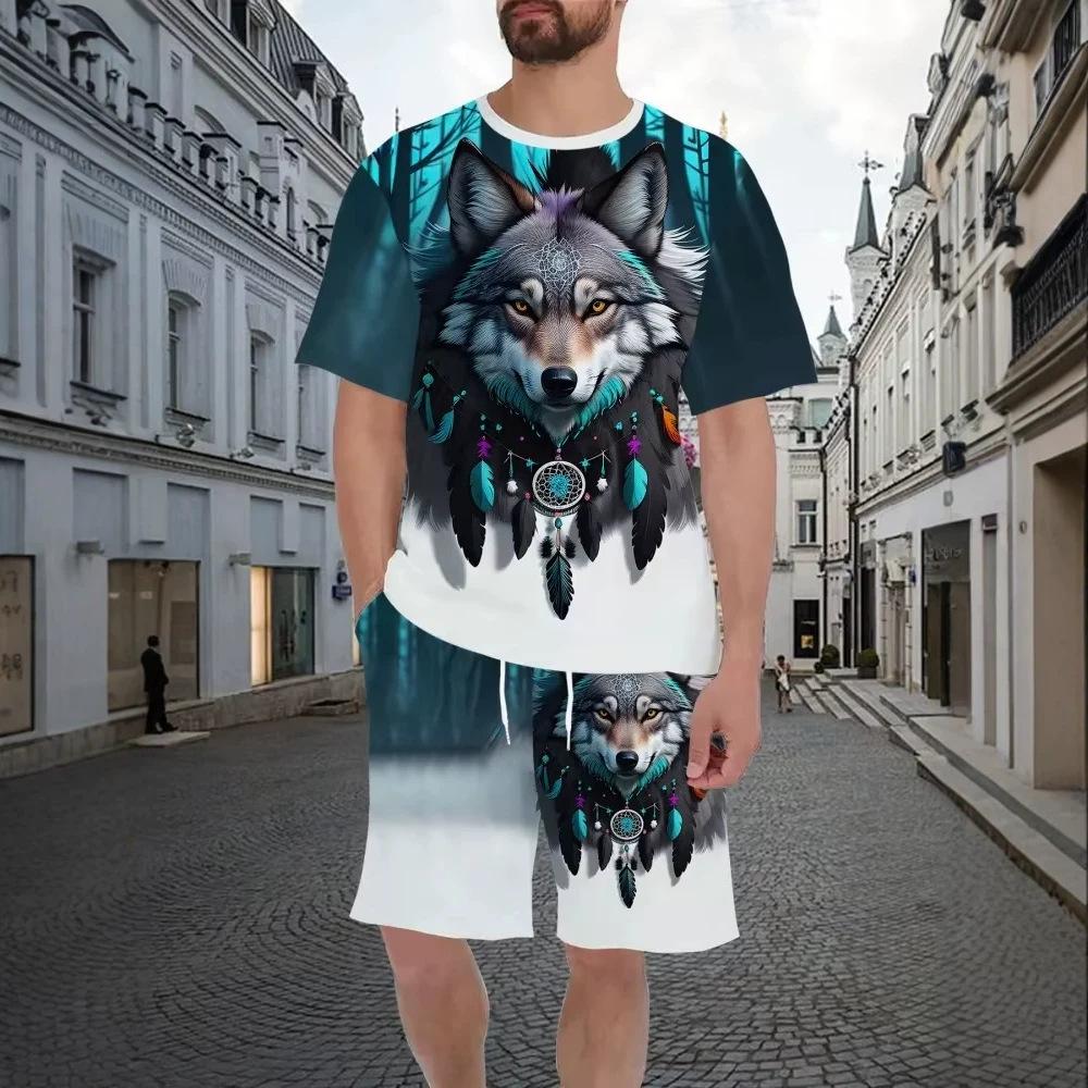 Summer Fashionable Animal 3D Printing Two-piece Set Street Casual Breathable Comfortable Sports Loose Large Size Men's Sports Wear