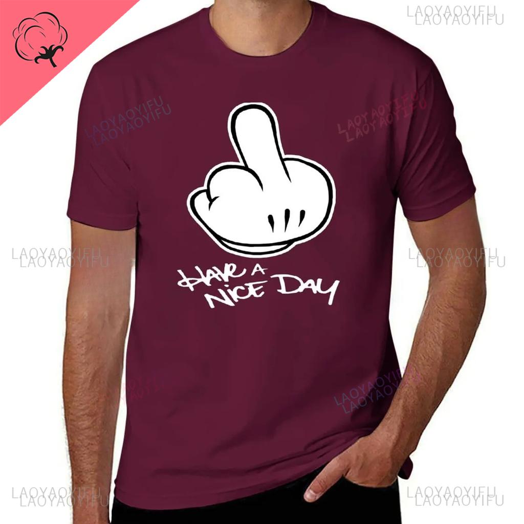 Middle Finger Have A Nice Day Streetwear Printed TShirt Cute Harajuku Clothes Aesthetic Shortsleev Clothes Men Oneck Tshirt