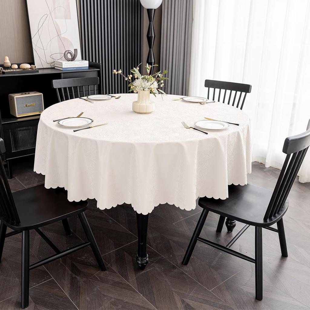 Round Tablecloth Heavy Duty Vinyl Table Cover Waterproof Oil-Proof Fitted Table Cloth Home Decor Kitchen Picnic