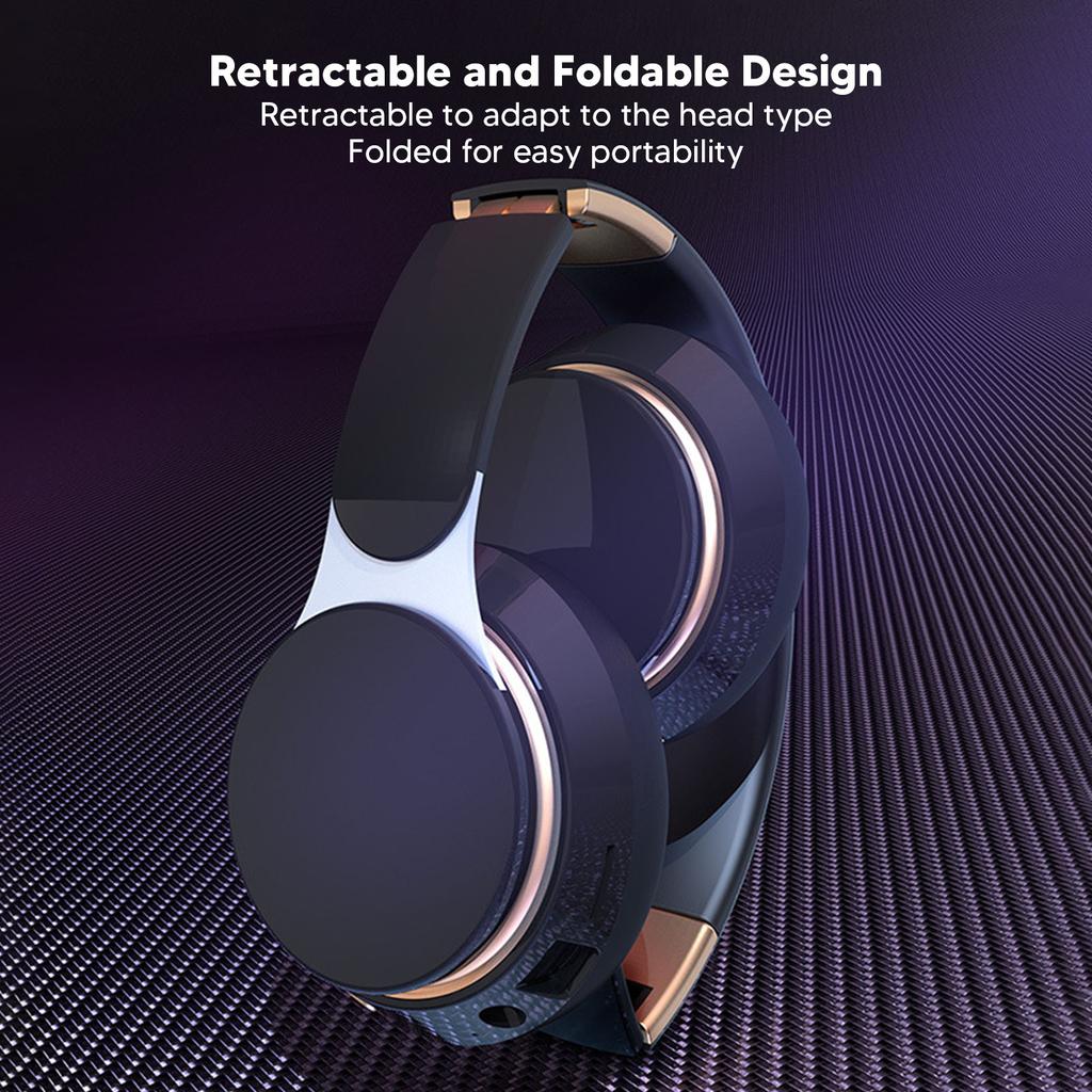 Bluetooth Headphone Noise Cancelling Stereo Deep Bass Foldable Retractable Over Ear Wireless Headset for Sports Travel