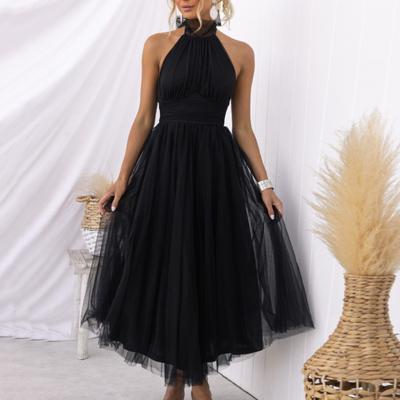 Dámske večerné šaty Šnurovanie s vysokým golierom ohlávka krk bez ramienok bez rukávov Viacvrstvový sieťovaný lem Jednofarebný družičkový ples na ples