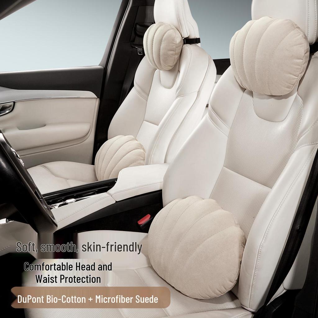 Suede Plush Lumbar Pillow for Car Headrest - Fits Mercedes-Maybach, BMW, Tesla, Xpeng P7 - Head & Neck Support