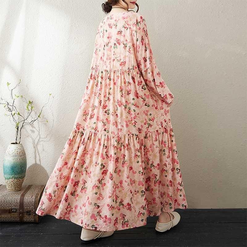 Round Neck Long Sleeve Loose Apparent Big Swing A-line Dress