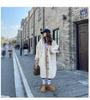 Beige Hooded Lambswool Mid-Length Coat - Thickened Korean Style, Loose Fit, Autumn/Winter Plush Jacket
