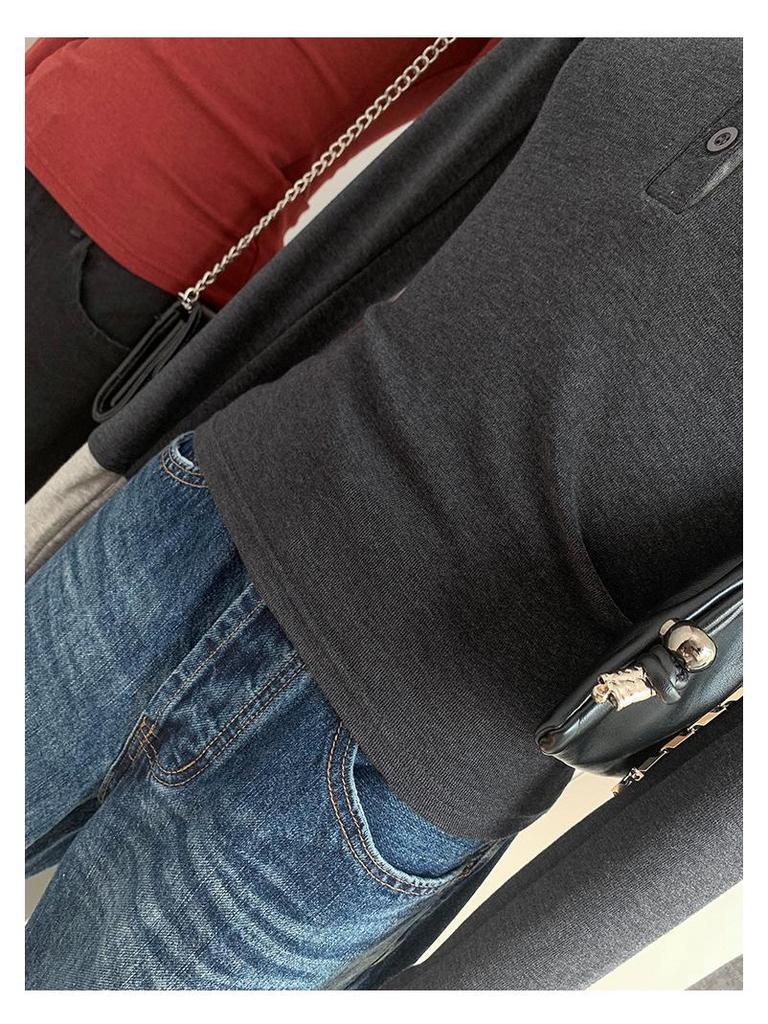 Stylish Contrast Color Faux Two-Piece Long-Sleeve Top for Women