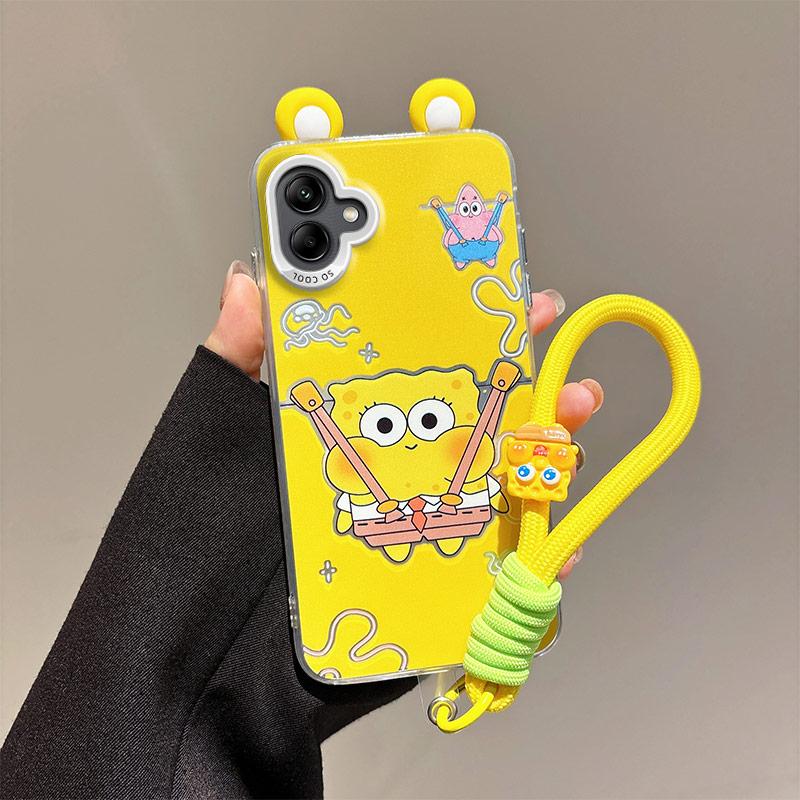 KEYSION Cute Ear Cartoon Case for Samsung A07 A06 4G A05 with Lanyard Soft Silicone+PC Shockproof Phone Cover for Galaxy A05 A06 A07