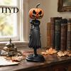Unique Holiday Gift for Fall Pumpkin Witch Figurine, Spooky Halloween Statue with Lantern, LED Lighted Night Lamp Vintage Gothic Resin Tabletop Mantel