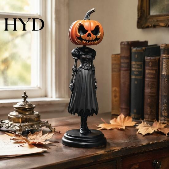 Unique Holiday Gift for Fall Pumpkin Witch Figurine, Spooky Halloween Statue with Lantern, LED Lighted Night Lamp Vintage Gothic Resin Tabletop Mantel