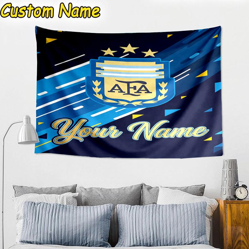 Custom Name Argentina Football Crest Tapestry Room Decoration Wall Hanging for Living Room Bedroom, Dormitory, Birthday and Christmas Gifts