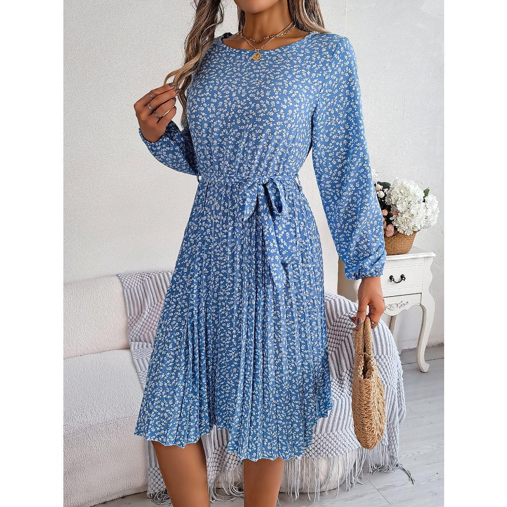 Nouvelle Robe Décontractée à Manches Longues, Florale, Ample, Plissée, Mode Femme, Robes Florales Imprimées