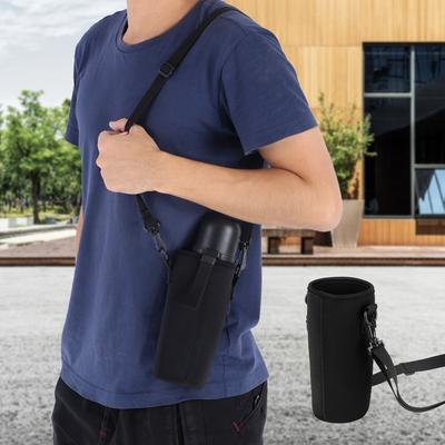 1PC Black Portable Insulated Water Bottle Sleeve Carrying Pouch Bag with Handle for Hiking Outdoor Camping Fishing