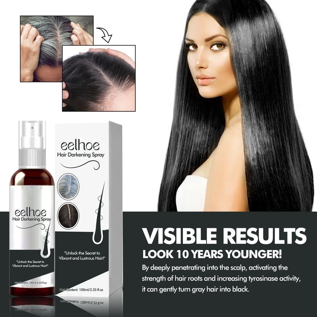 EELHOE black hair spray covers white hair, natural color rendering, supple, shiny, moisturizing, and nourishing hair care spray 100ml