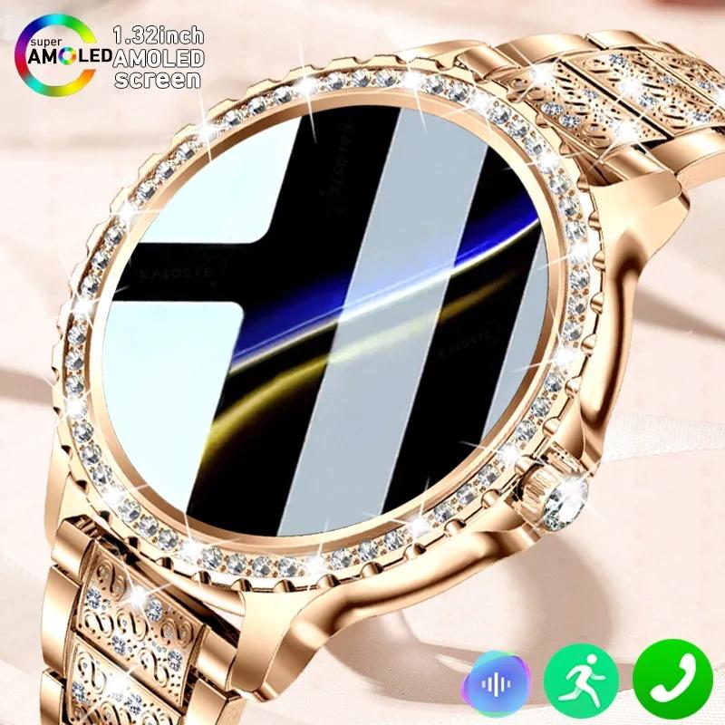 SACOSDING Outdoor Fashion Women Bluetooth Call Smart Watch 1.32" AMOLED 360*360 HD Screen Sports Fitness Ladies Smartwatch Diamond Band