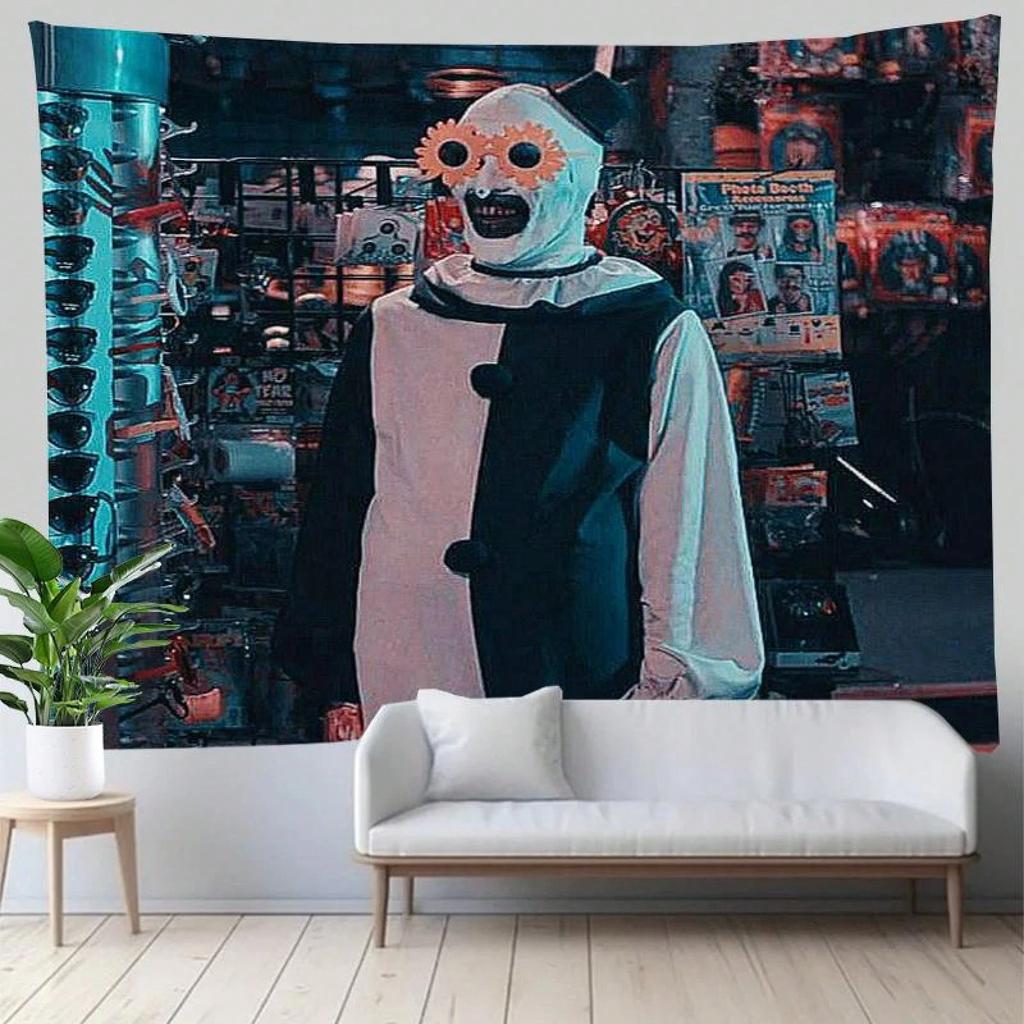1Pc Art The Clown Terrifier Tapestry, Horror Movie Wall Hanging, Cool Room Stuff, Large Size, Polyester 2D Print, Bedroom Stuff,