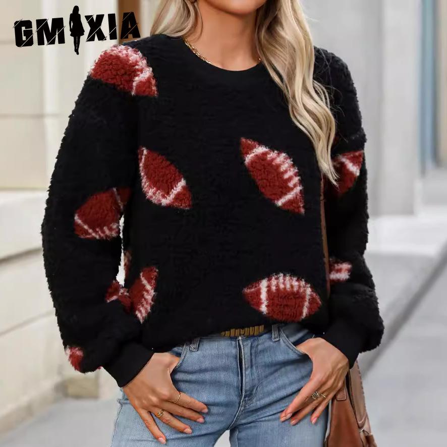 

GMXIA Блестящий женский плюшевый свитер с капюшоном на осень-зиму с принтом Хэллоуина XXL