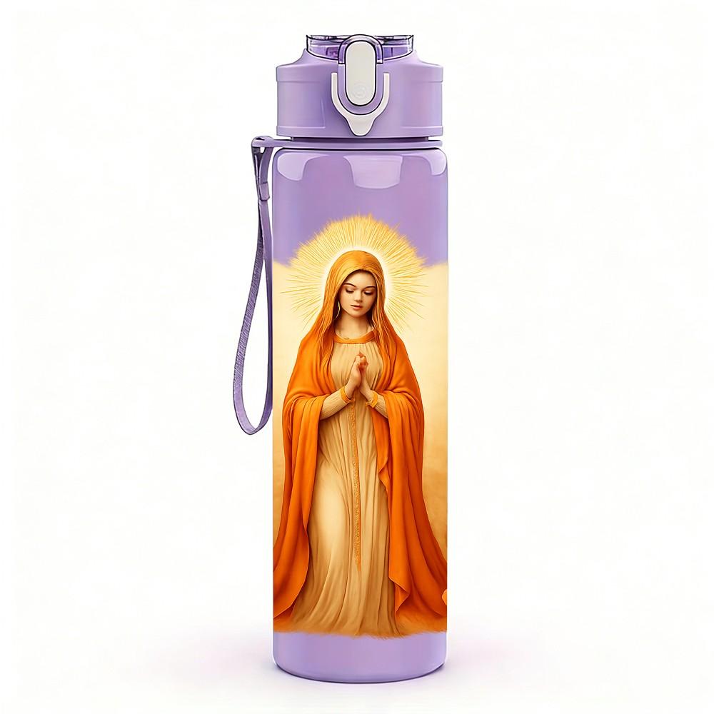 1PC Virgin Mary Yellow Robe Portrait Print 750ml Color Plastic Sports Water Bottle Leakproof Flip Straw Lid Suitable for Sports Office Home Use