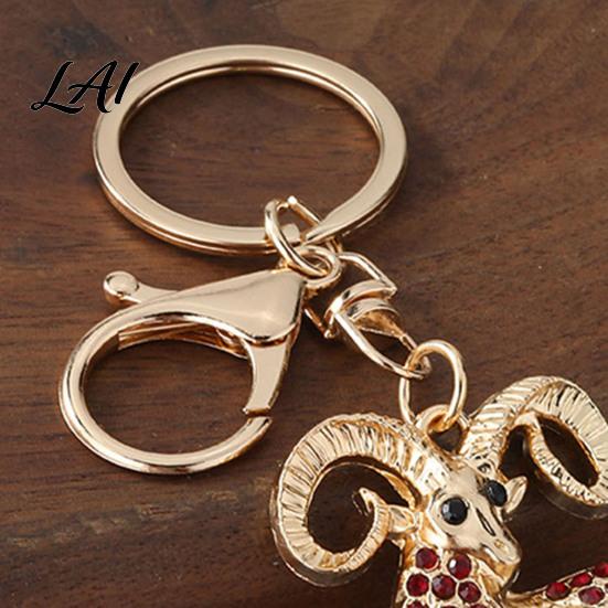 Golden Plated Key Ring Sparkling Rhinestone Goat Keychain for Men Zinc Alloy Accessory Women Decorative Keychain Car Keys Handbags Backpacks Purses