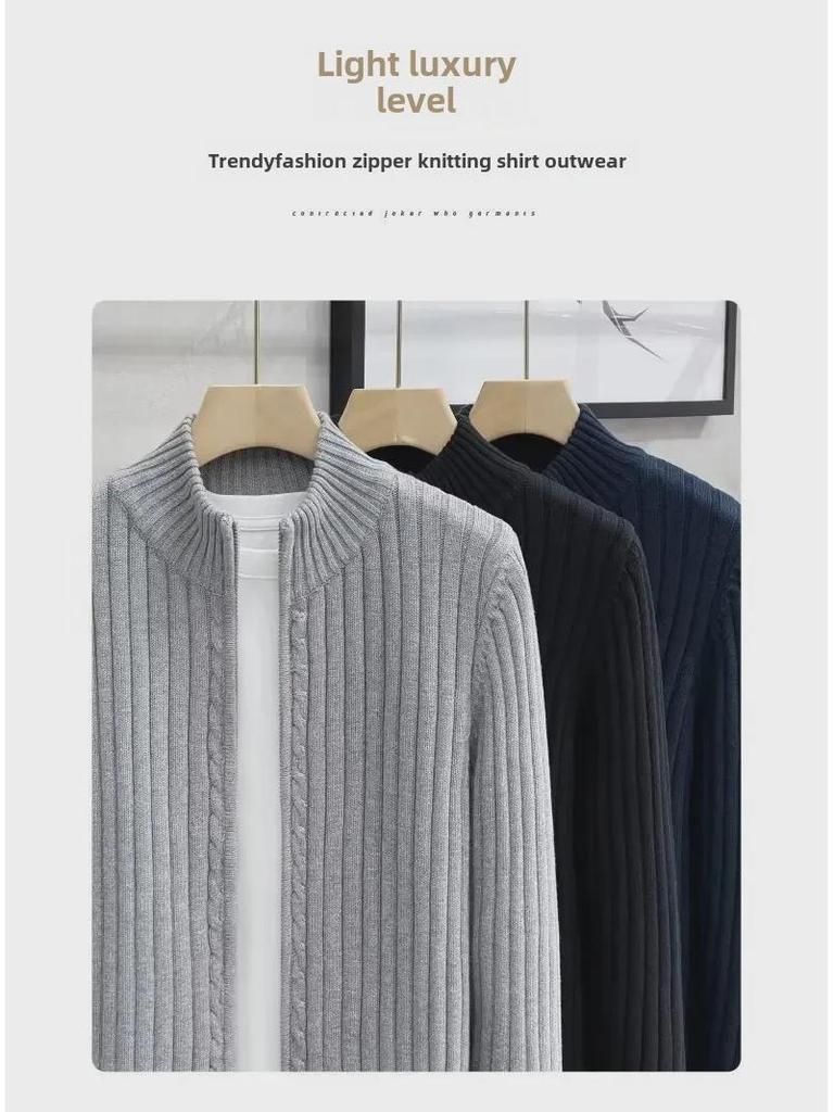 Men's American Style Trendy Zipper Cardigan Sweater - Thickened Autumn/Winter Jacket