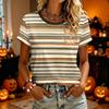 Women's Casual Short Sleeve T-Shirt with Halloween Print for Holiday Party Wear