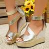 Color-Blocked Wedge Sandals 2025 Summer New Arrival Plus Size Women's Sandals Thick-Soled Covered-Heel Sandals