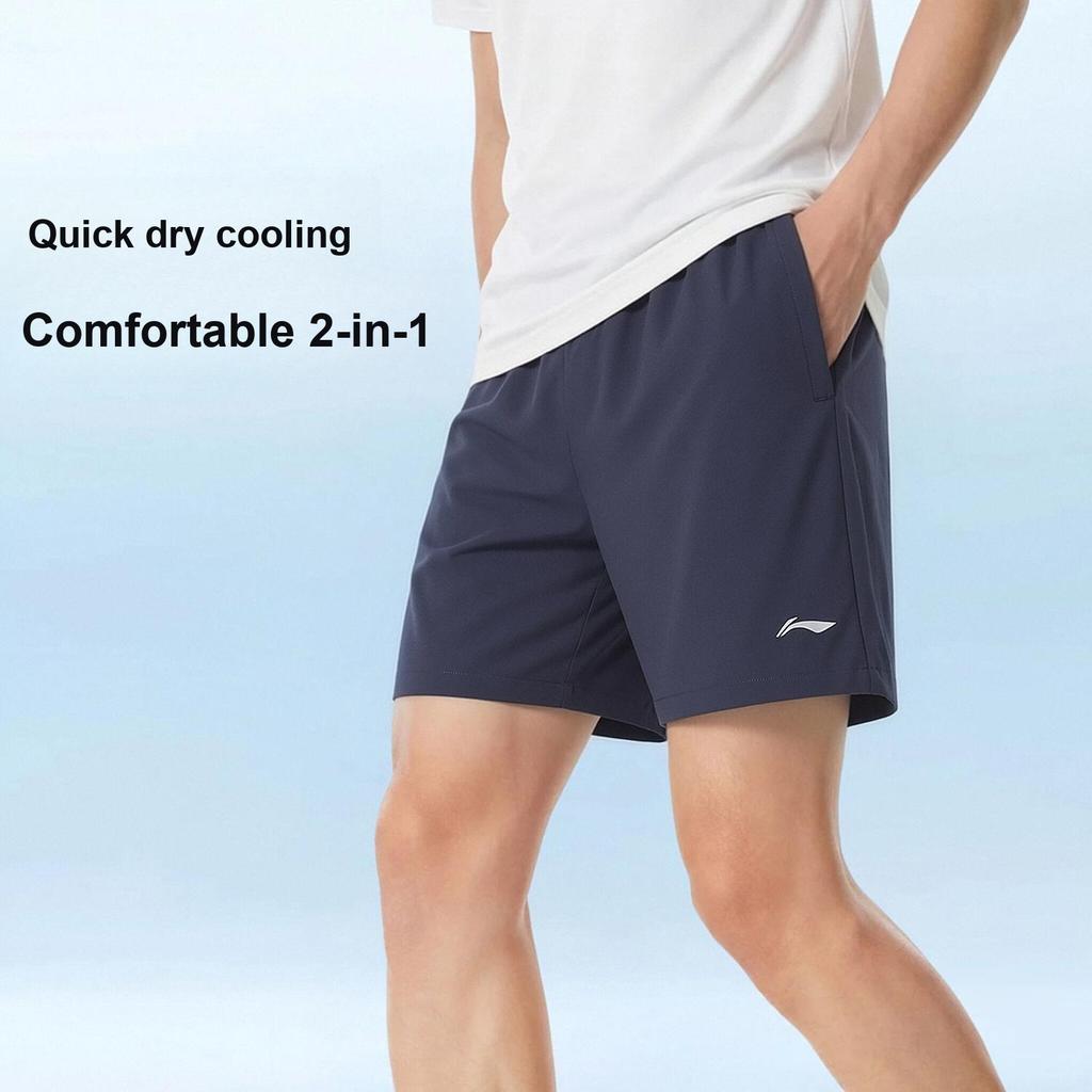Li Ning Versatile Casual Soft Comfortable Sports Shorts Men shorts Navy-Blue AKSW677-2