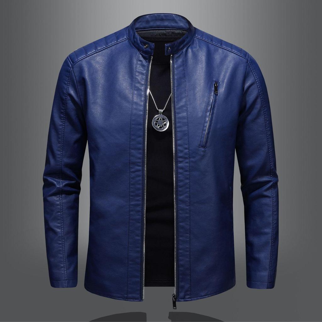 Herren Slim Fit Stehkragen Lederjacke - Trendiger Herbst Motorradmantel