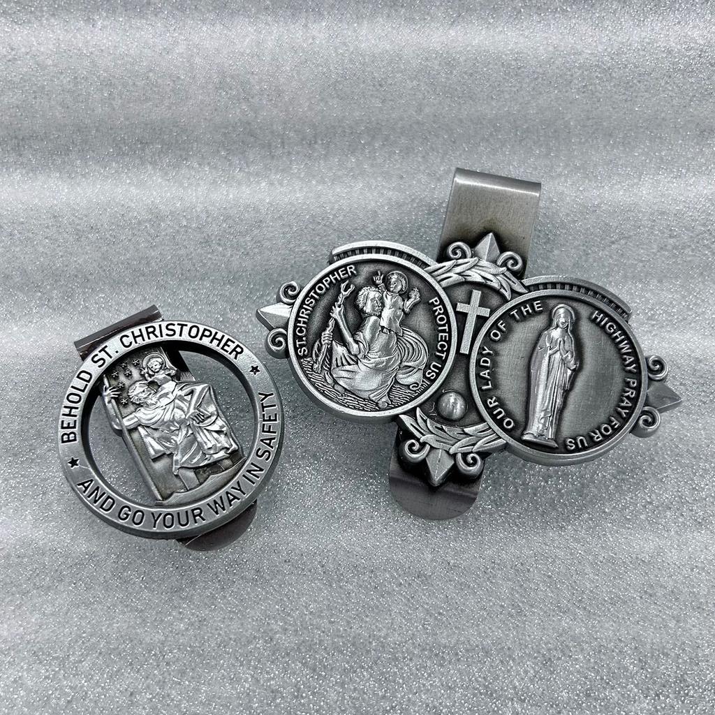 Religious Medal Clip Accessory Patron Saint Christopher Car Visor Clip for New Drivers Catholic Gift Pin Clip