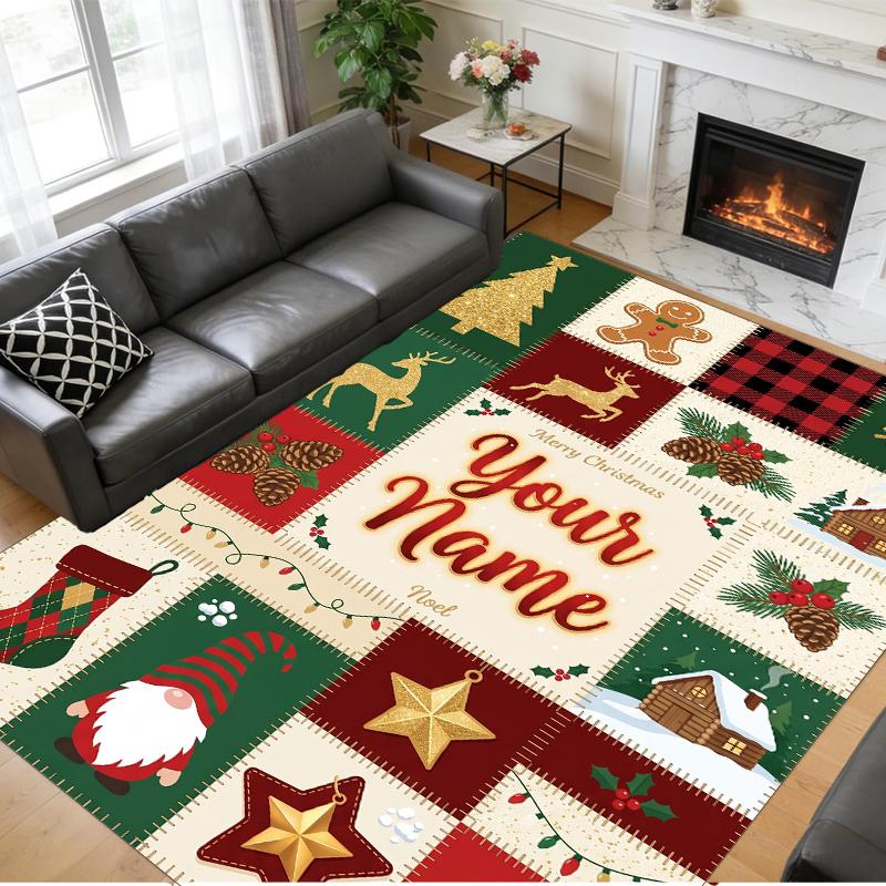 Christmas Custom Name Printed Square Area Rug Soft Non Slip Floor Carpet For Bedroom Holiday Gift