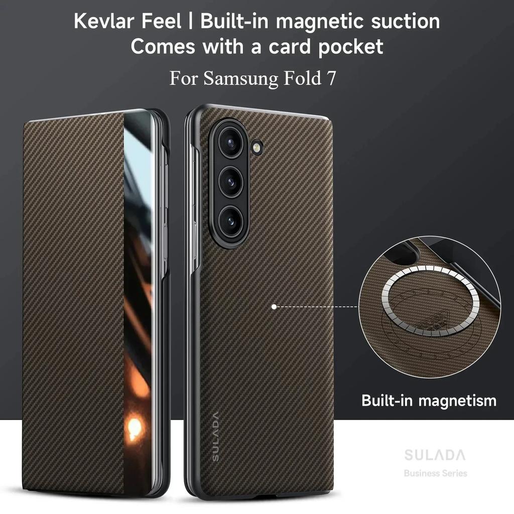 Orginal Business Kevra Carbon Fiber Pattern Leather Magsafe Case for Samsung Z Fold 7 6 5 Card Slot Flip Anti-Drop Protect Cover